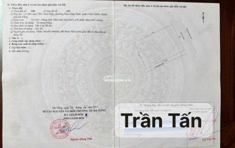 Bán đất đường 7,5m TRẦN TẤN - sát trường THPT Liên Chiểu